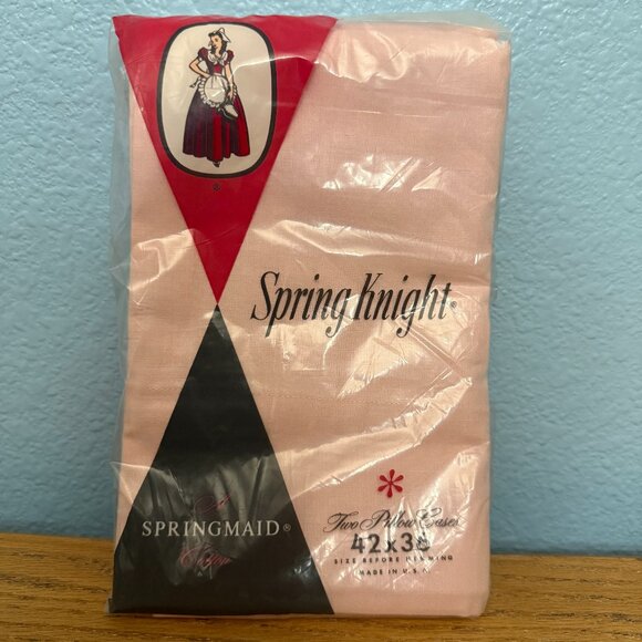 Springmaid Spring Knight Set Of 2 Pink Cotton Vintage Pillowcases Standard Size - Picture 1 of 4